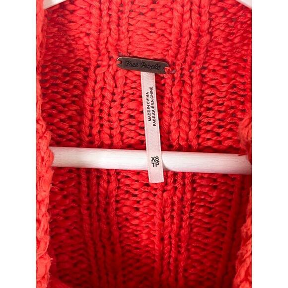 Free People Cotton Blend Cable Knit Mock Neck Crop Sweater Red Women's Size XS - Picture 4 of 8